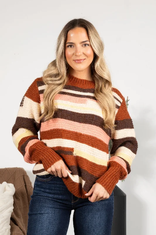 Buy More, Save More Burnt Orange Multicolor Stripes Sweater
