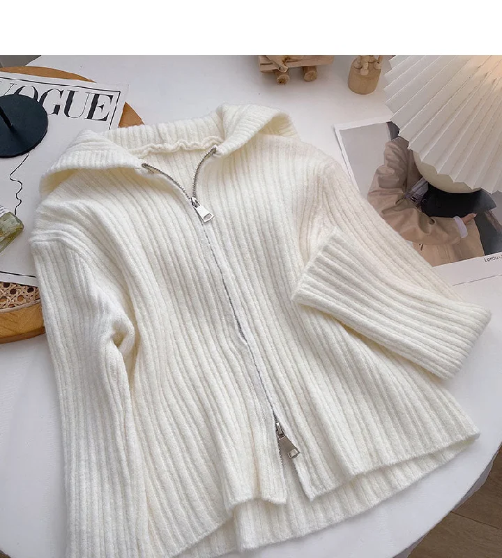 Deal of the Day Cardigan hooded knitted coat casual solid color short top fashion  6680