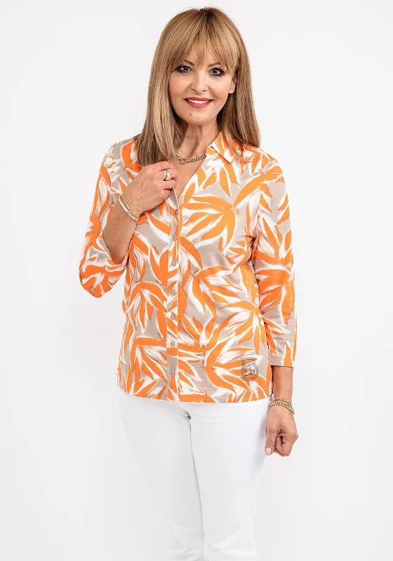 Weekend Specials Just for You Barbara Lebek Leaf Print Blouse, Orange