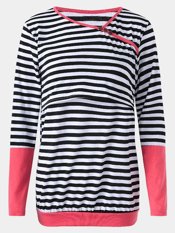 Act Now Wholesale Stripe Pattern Side Stitching Contrast Colors Nursing T-shirts