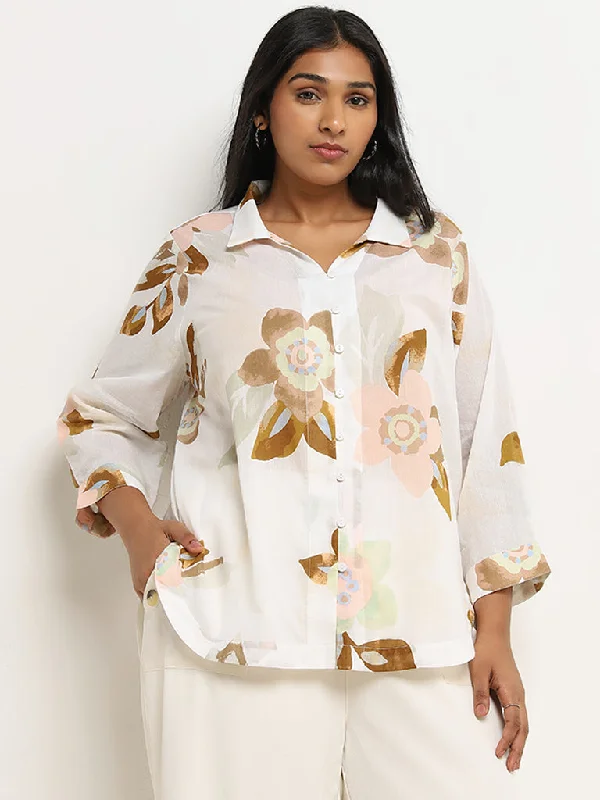Reduced Prices Gia White Floral Printed High-Low Cotton Shirt