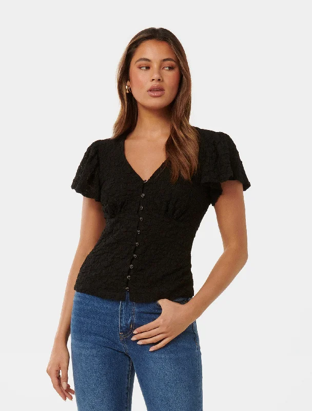 Quick Sale Yara Flutter Sleeve Lace Top