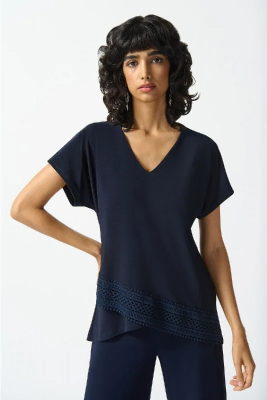 YEAR-End Sale Joseph Ribkoff Lace Trim Overlap Front V-Neck Top 242132
