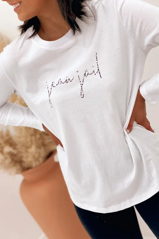 Weekend Discounts to Indulge In Fearless Long Sleeve Snow Leopard White
