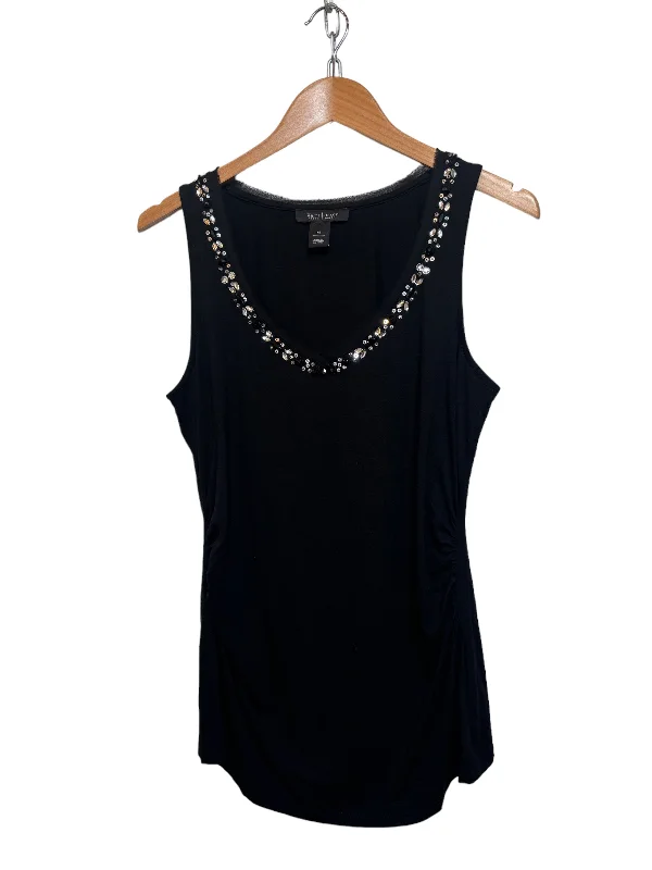Take Action Womens Black Top with Embellished Neck line (Size M)