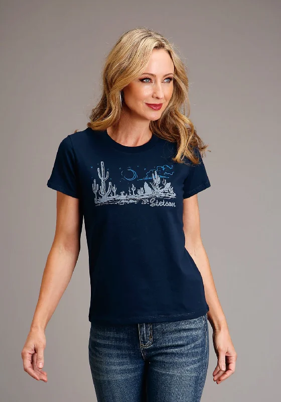 Clearance Sale Stetson Womens Navy 100% Cotton Cactus Desert Scene S/S T-Shirt