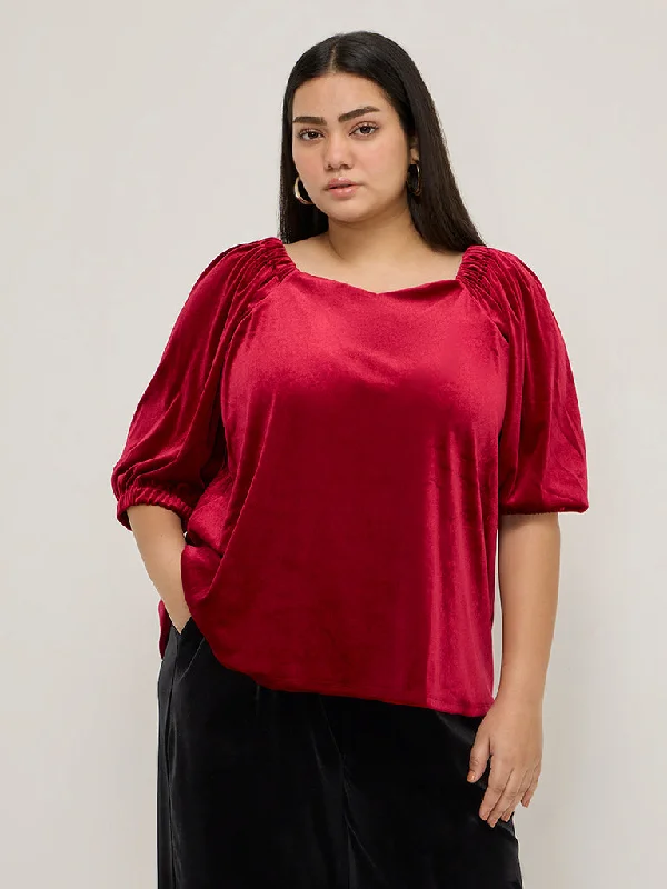 Overstock Clearance Gia Red Velveteen Top