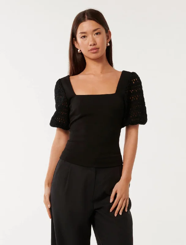 Exclusive Deal Sandy Crochet Sleeve Top