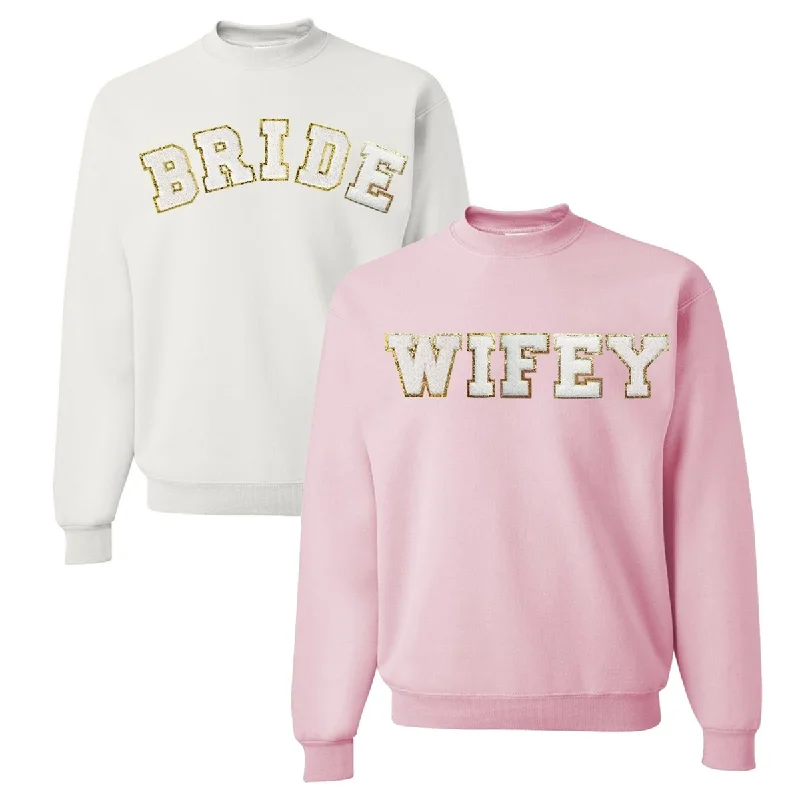 Weekend Discounts to Relish Wifey/Bride Letter Patch Crewneck Sweatshirt