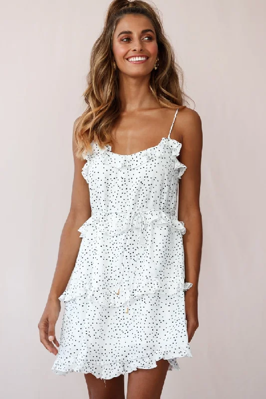 Steals and Deals Maria Frill Trim Polka Dot Dress White