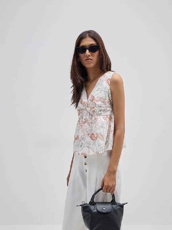 Weekend Deal Bombay Paisley Off-White Paisley Design Cotton Top