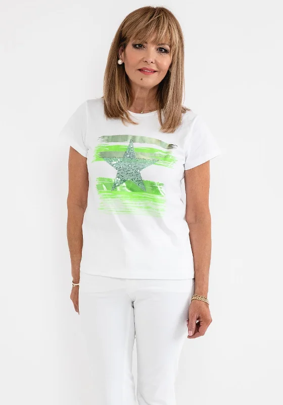 Weekend Shopping Bliss d.e.c.k. by Decollage Sequin Star T-Shirt, White & Green