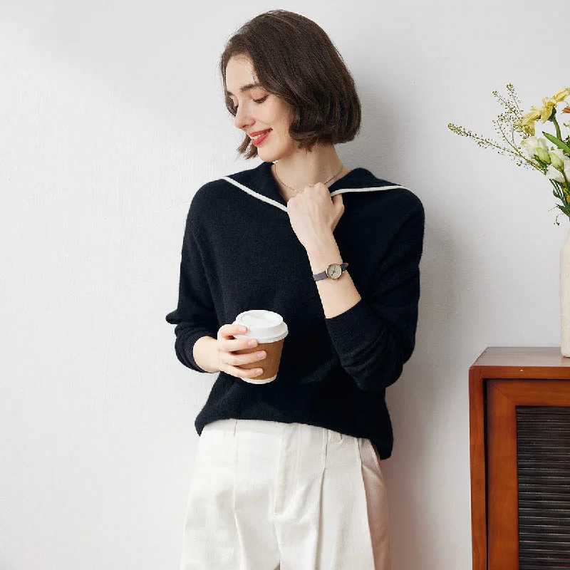 Incredible Offers 100% Cashmere Sailor Collar Sweater