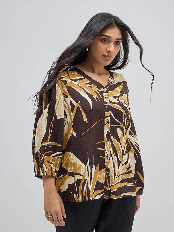 Huge Discounts Gia Dark Brown Botanical Printed Blouse