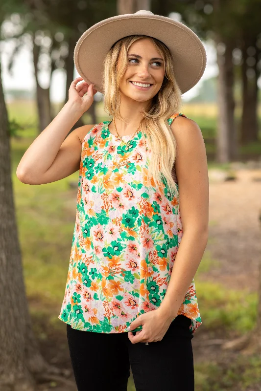 Bonus Savings Kelly Green Floral Print Woven Tank