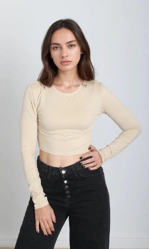 Now or Never [ORIGINAL]Women Cropped Top Long Sleeve (Beige)
