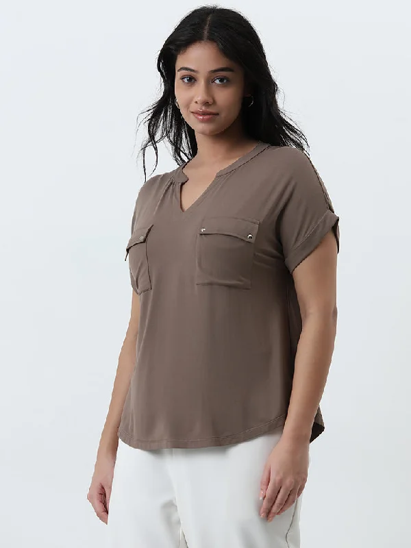 Weekend Savings Sensation Gia Brown Dolman Sleeves Top