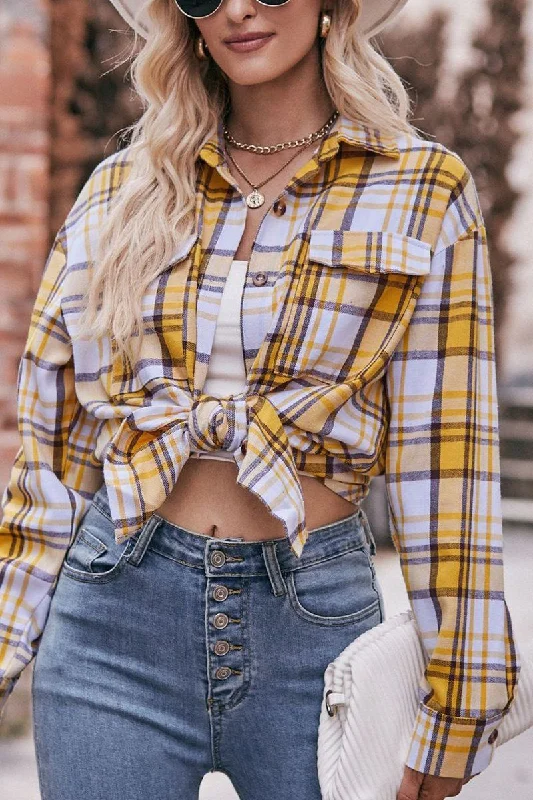 Deal Mania WOMEN PLAID PATTERN FRONT TIED BUTTON UP SHIRTS