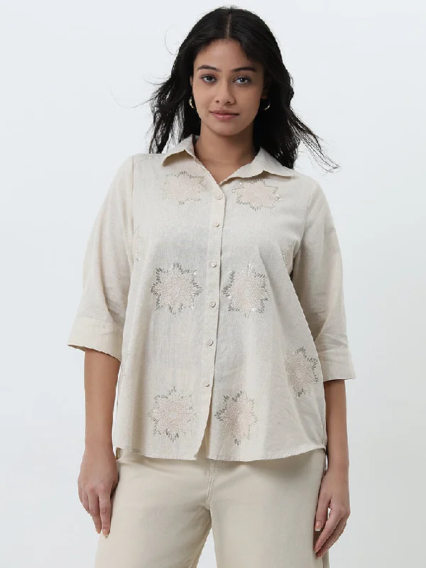 Special Buy Gia Beige Embellished Cotton Shirt