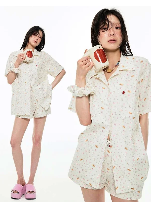 Blowout Deals Animal Flower Print Shirt & Short Pants Set Up [S0000009167]