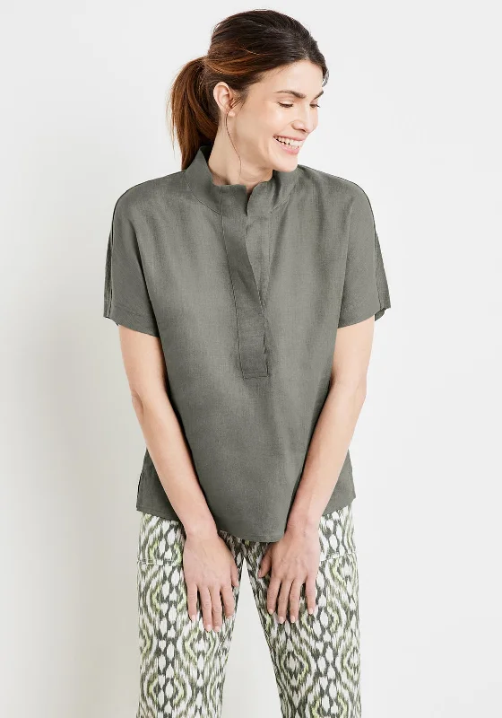 Weekend Specials to Savor Gerry Weber Stand Up Collar Linen Top, Khaki