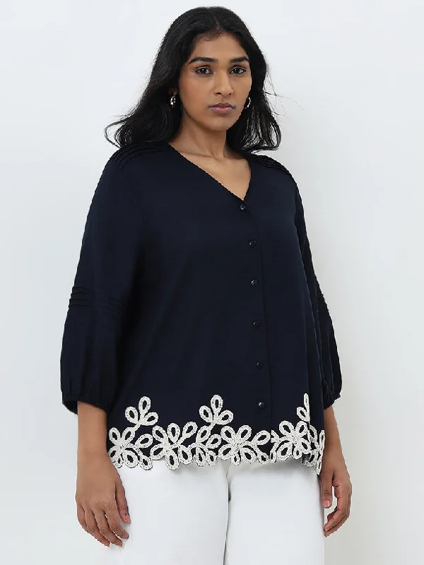 Lowest Price Gia Navy Embroidered Blouse