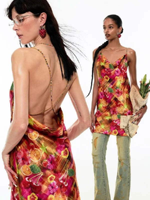 Discount Mania SUMMER Fruits Chain Backless Suspender Dress [S0000009153]