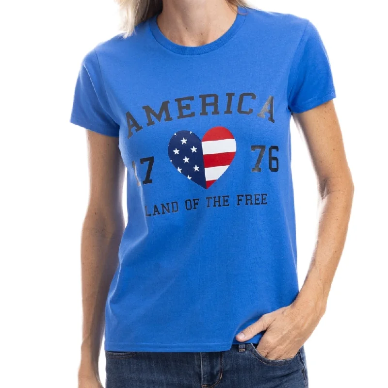 Super Deal Women's USA Flag Heart 1776  Freedom T-Shirt