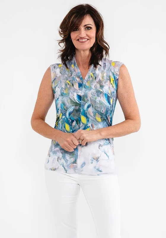 Lowest Price Dolcezza Paint Stroke Print Sleeveless Top, Silver Multi