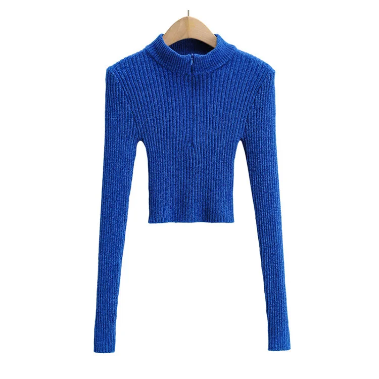 Early Access Solid color half high neck zipper design sweater  7175