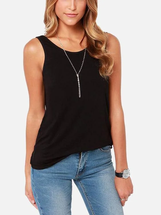 While Supplies Last Custom Round Neck Plain Backless Sleeveless Black Tank Top