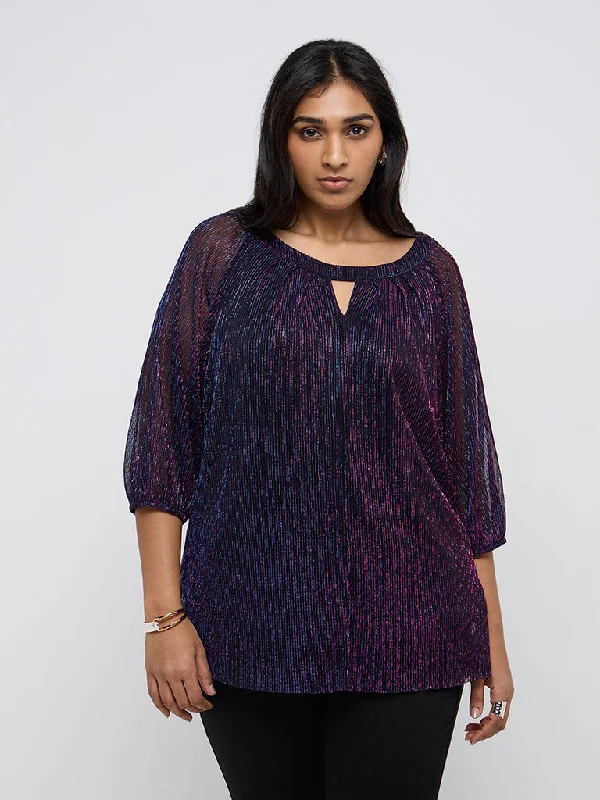 Unbeatable Deal Gia Purple Ribbed and Shimmer-Detailed Blouse
