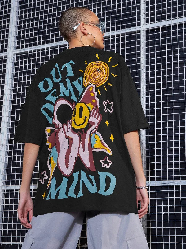 Sale Event Women Black OUT OF MY MIND Printed Oversized T-Shirt