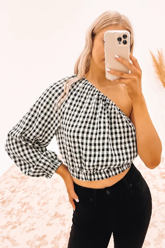 Midnight Madness Pippa Crop Top Black White Check