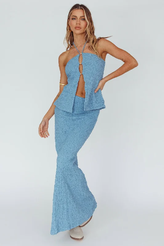 Weekend Savings Sensation Kalei Textured Midi Skirt Blue