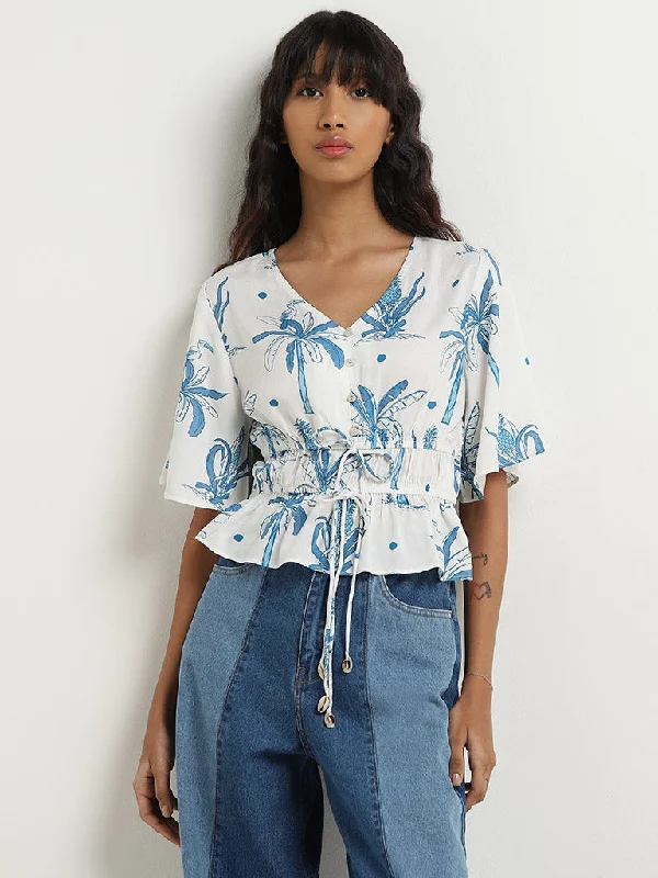 New Markdowns Bombay Paisley White Floral Printed Cotton Top