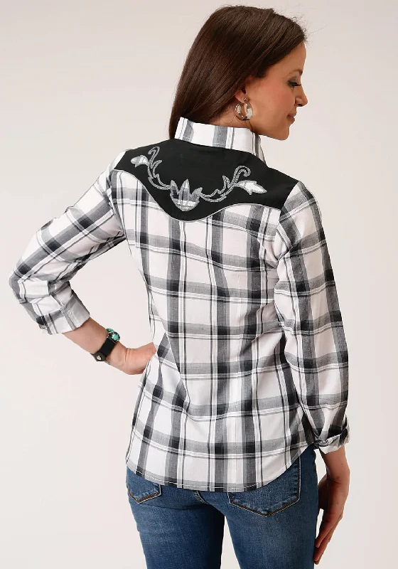 Price Reduction Roper Womens 1505 Plaid Black/Grey Cotton Blend L/S Shirt