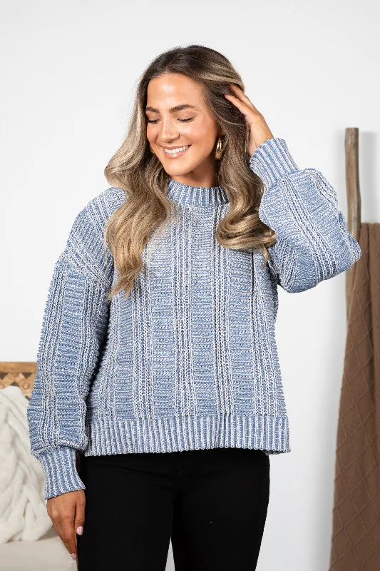 Act Fast Dusty Blue Two Tone Cozy Sweater