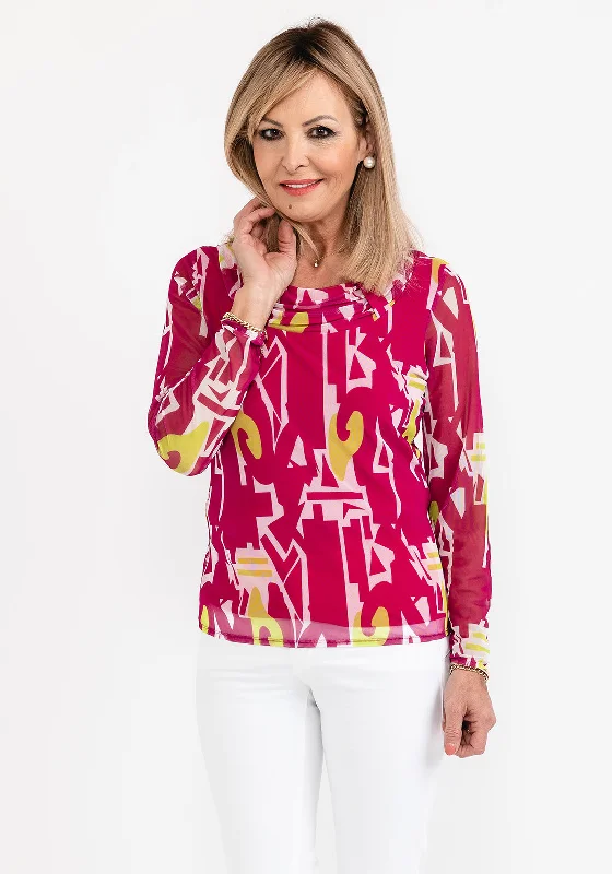 Best Seller Via Veneto Cowl Neck Mesh Top, Pink