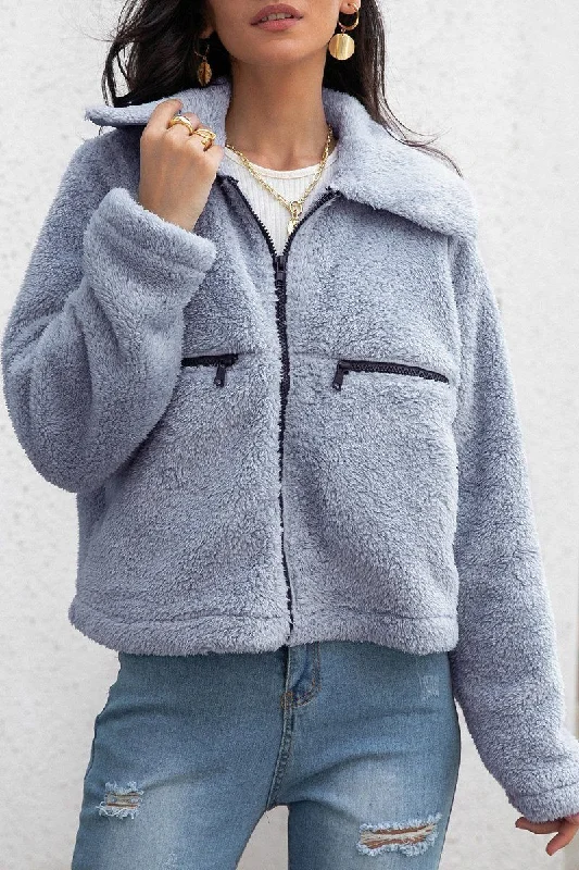 Discount Mania WOMEN ZIP UP FLEECE JACKET WITH POCKETS