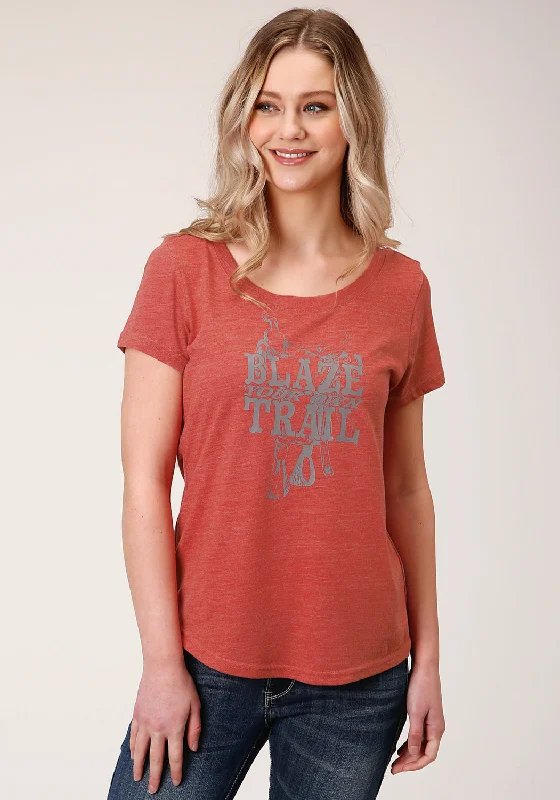 Big Savings Roper Womens Red Poly/Rayon Blaze Your Own Trail S/S T-Shirt