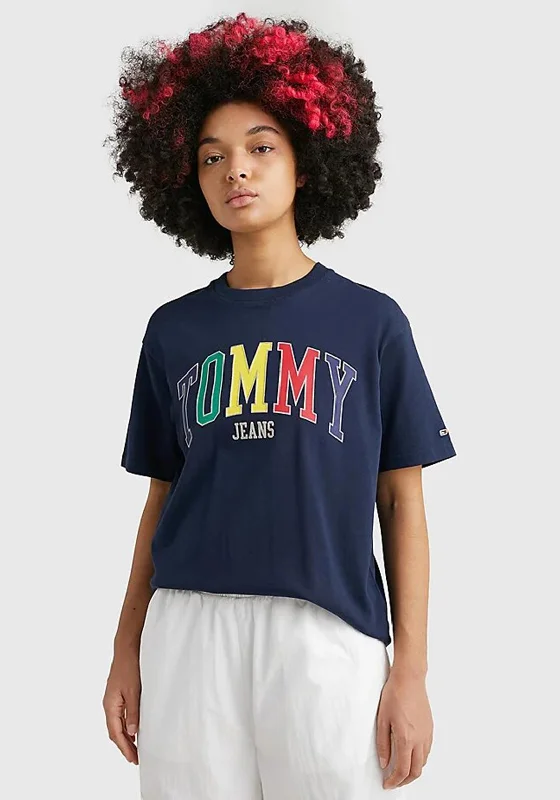Price Buster Tommy Jeans Womens Relaxed Crew Neck Tshirt, Navy