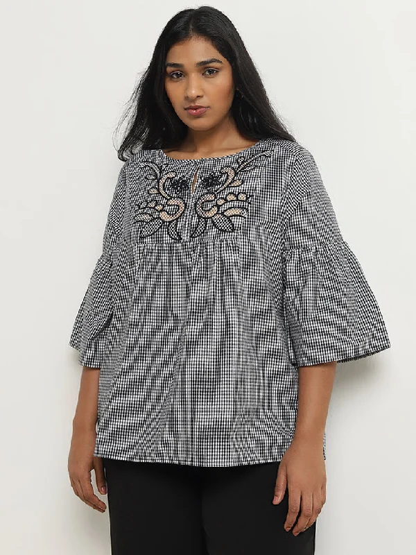 Best Deals Gia Black Gingham Checkered Cotton Top