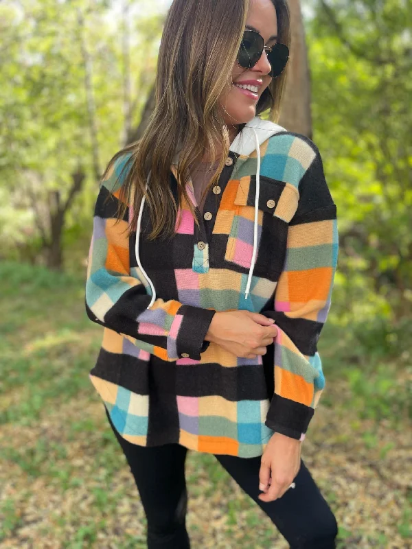 Mega Discount PREORDER: Rainbow Plaid Button Hoodie