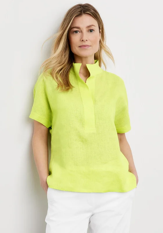 Weekend Offers That Excite Gerry Weber Stand Up Collar Linen Top, Lime
