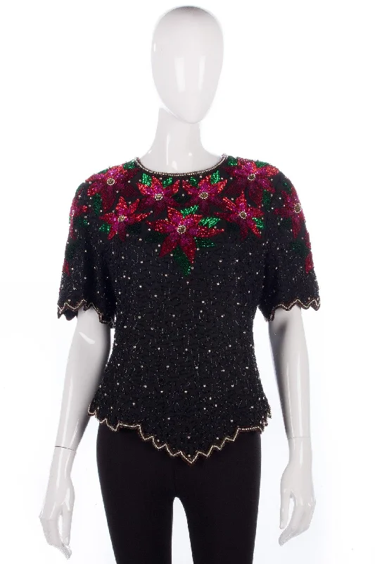 Deal of the Day Red and Black Sequinned evening top Laurence Kazar Size 14