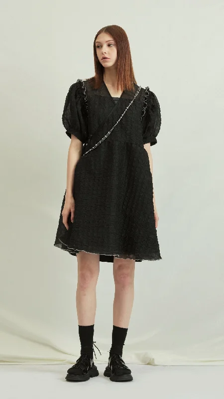 Weekend Offers That Please See Through Puff Sleeves Dress