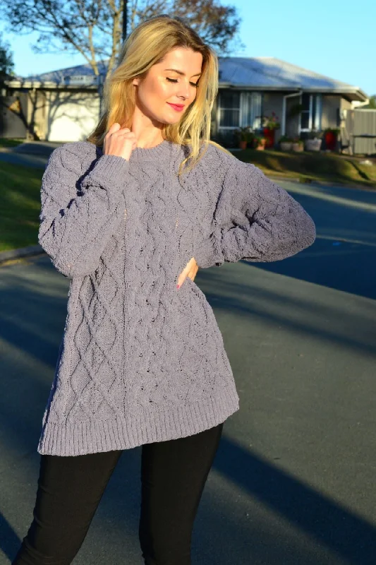 Weekend Wonders Await! Grape Chain Stitch Knit Tunic Jumper