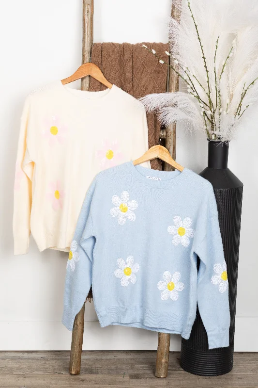 Weekend Savings Bonanza Knit Sweater With Sequin Flowers