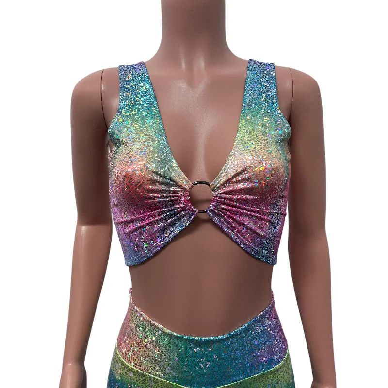 Weekend Offers That Shine Rainbow Avatar Holographic Ring Crop Top